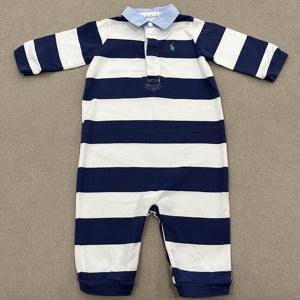 BABY BOYS STRIPED COTTON COVERALL 6M